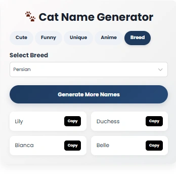 cat name generator tool showing cat names