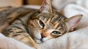 Do cats sleep with their eyes open? Example of a cat in light sleep with eyes half-open, showing the third eyelid partially visible.